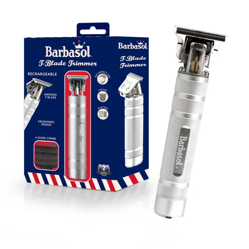 Barbasol StainlessSteel Rechargeable ZeroGapped TBlade Trimmer Hanging Blade 3 Guide Combs